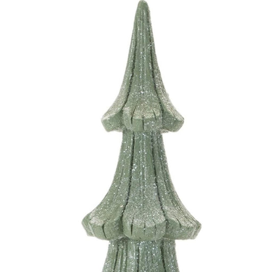 Set of Three Green And Natural Resin Glitter Christmas Tree Sculptures