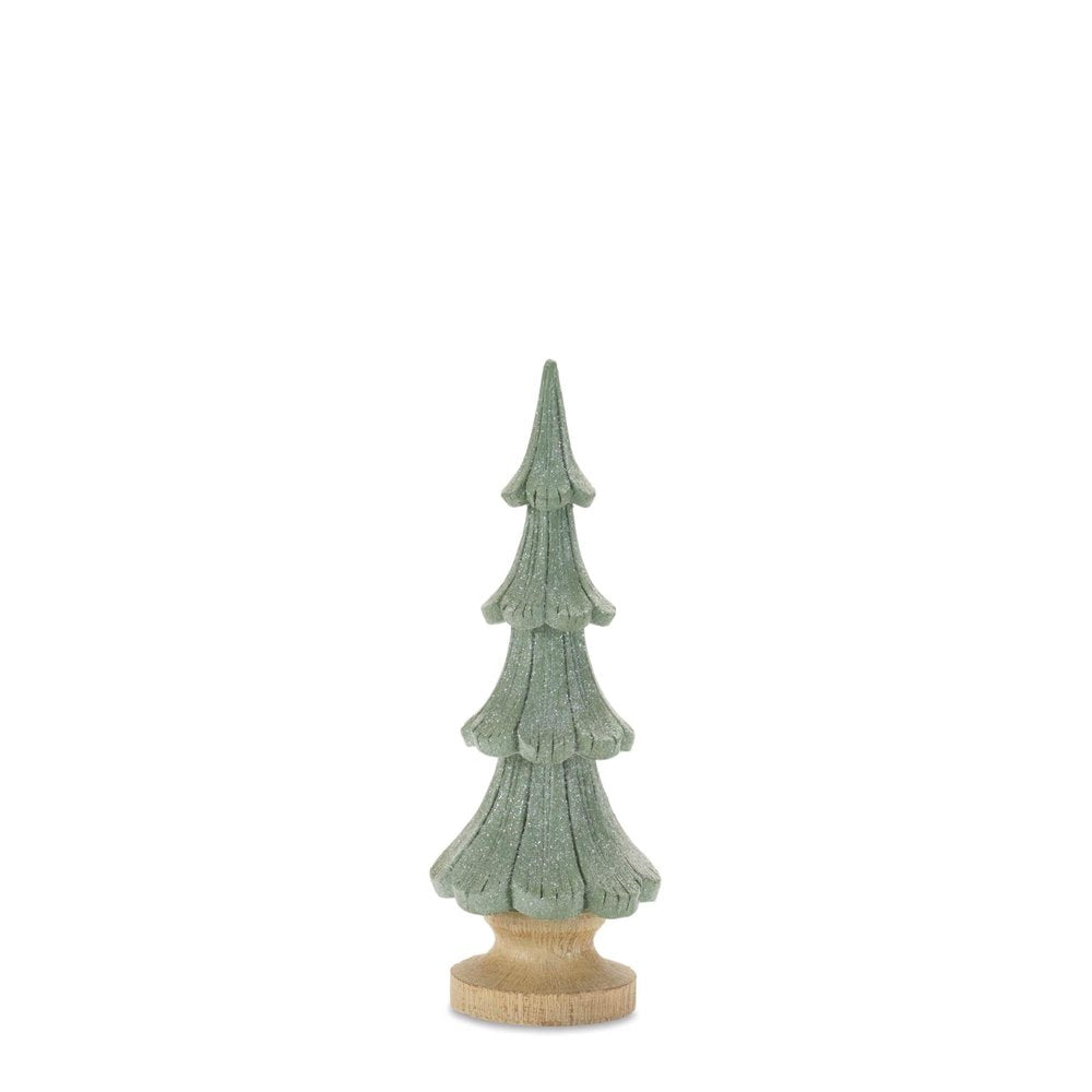Set of Three Green And Natural Resin Glitter Christmas Tree Sculptures