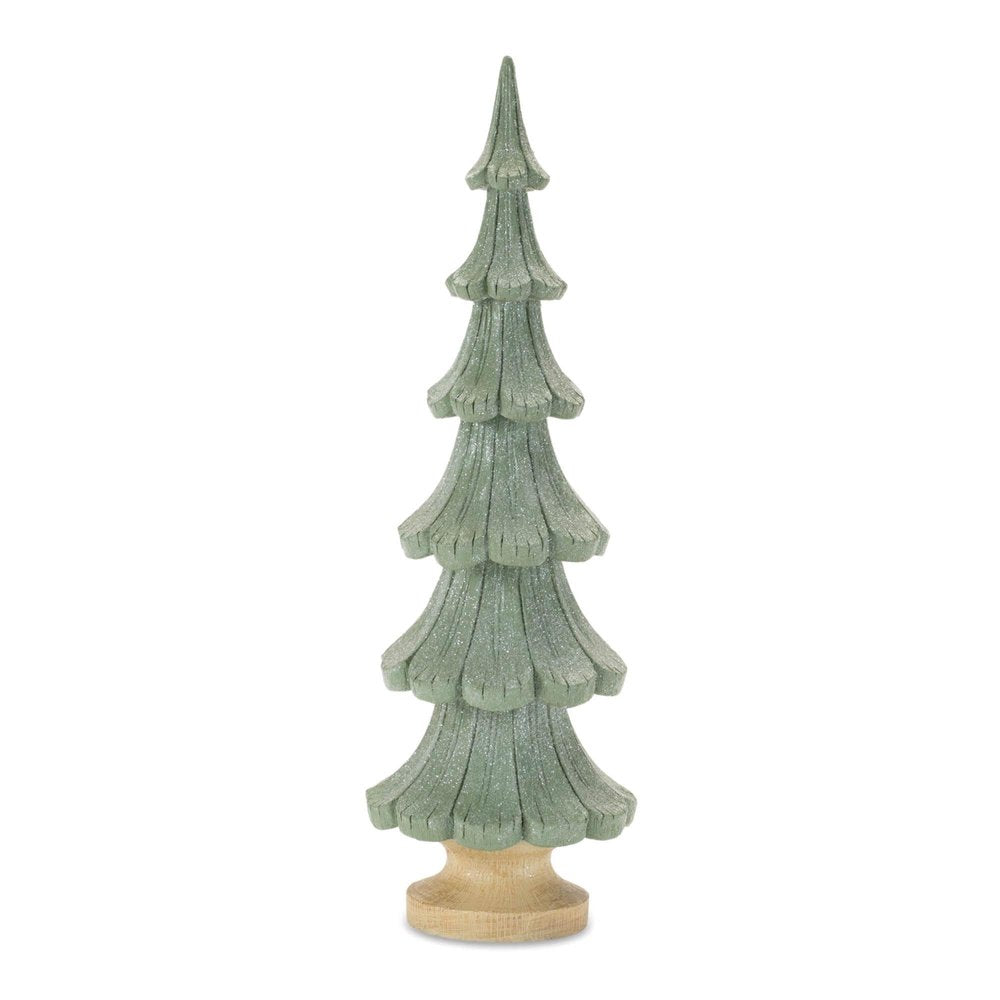 Set of Three Green And Natural Resin Glitter Christmas Tree Sculptures
