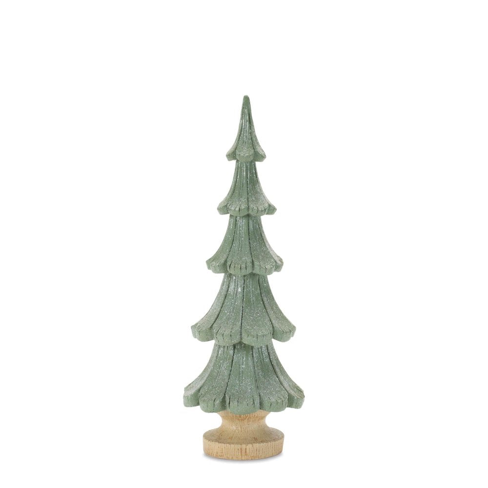Set of Three Green And Natural Resin Glitter Christmas Tree Sculptures