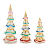 Set of Three Silver Gold Red And Green Mercury Glass Christmas Tree Sculptures