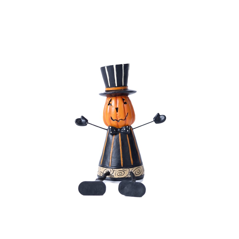 Set of Three Orange And Black Polyresin Halloween Jack-O-Lantern Figurine