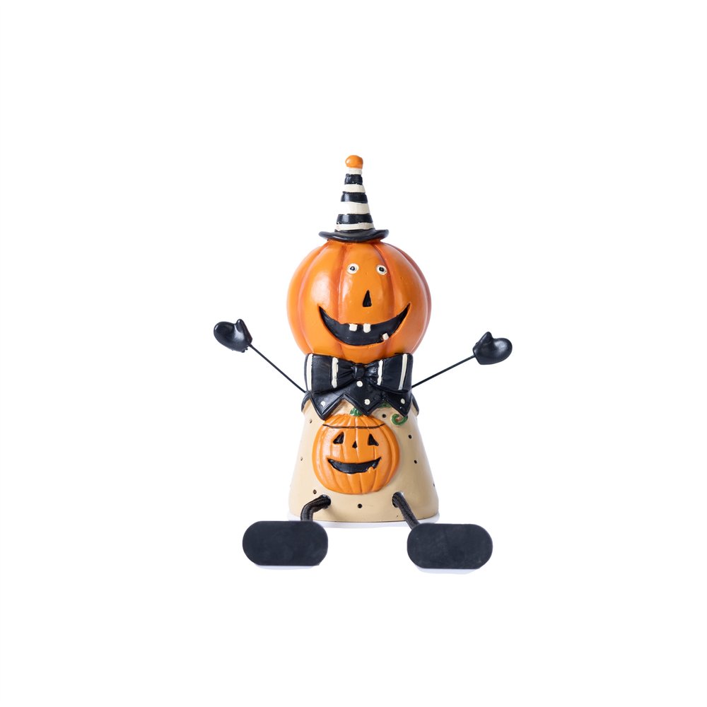 Set of Three Orange And Black Polyresin Halloween Jack-O-Lantern Figurine