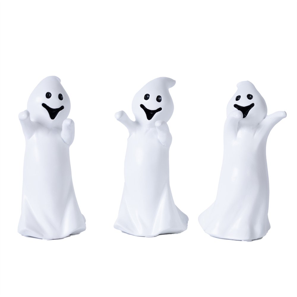 Set of Three White Polyresin Halloween Ghost Figurines