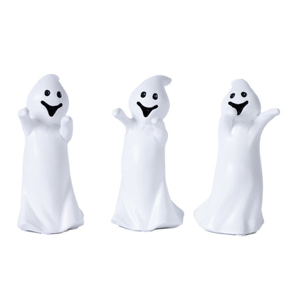 Set of Three White Polyresin Halloween Ghost Figurines