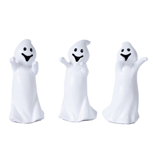 Set of Three White Polyresin Halloween Ghost Figurines