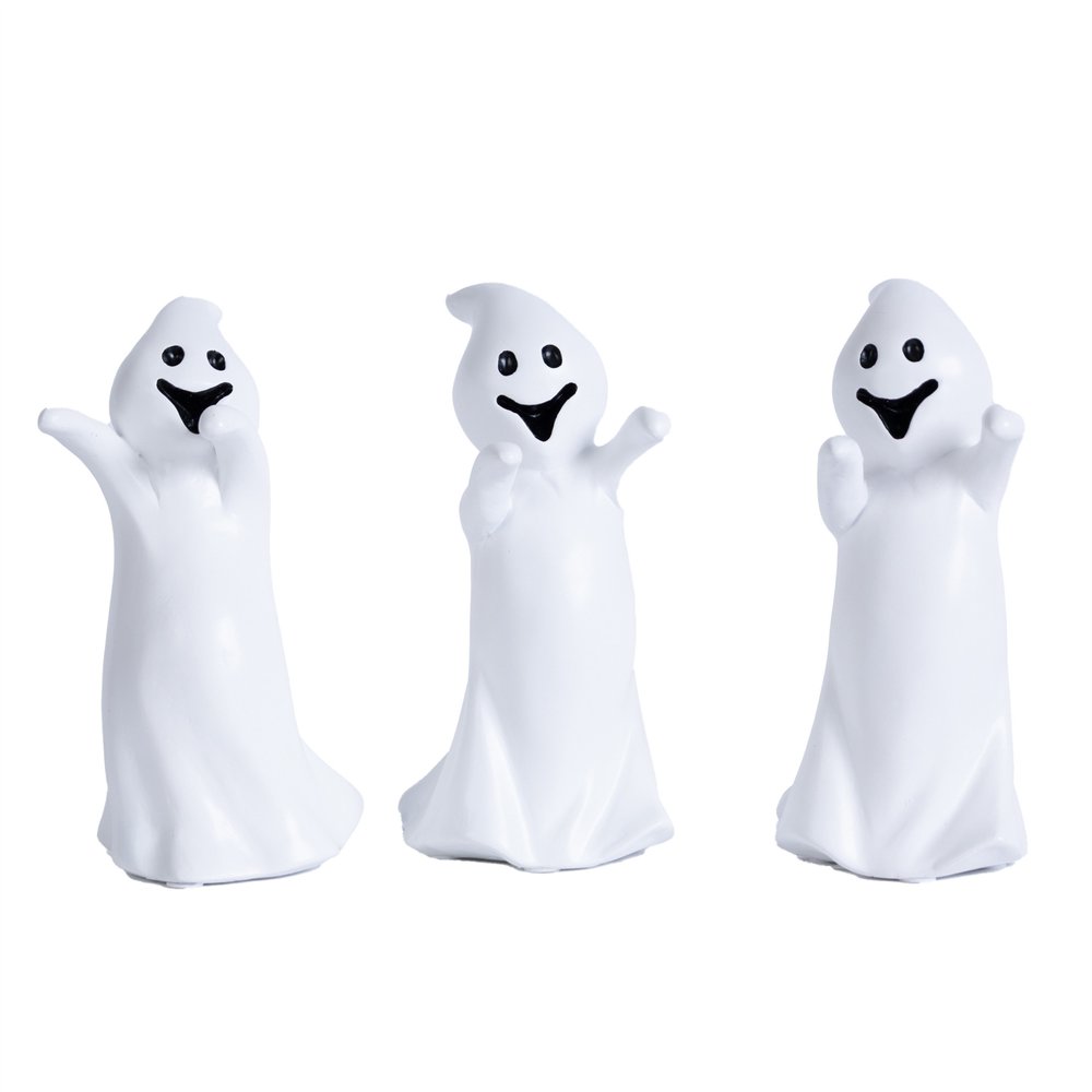 Set of Three White Polyresin Halloween Ghost Figurines