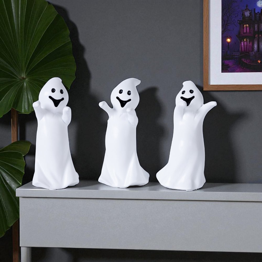Set of Three White Polyresin Figurine