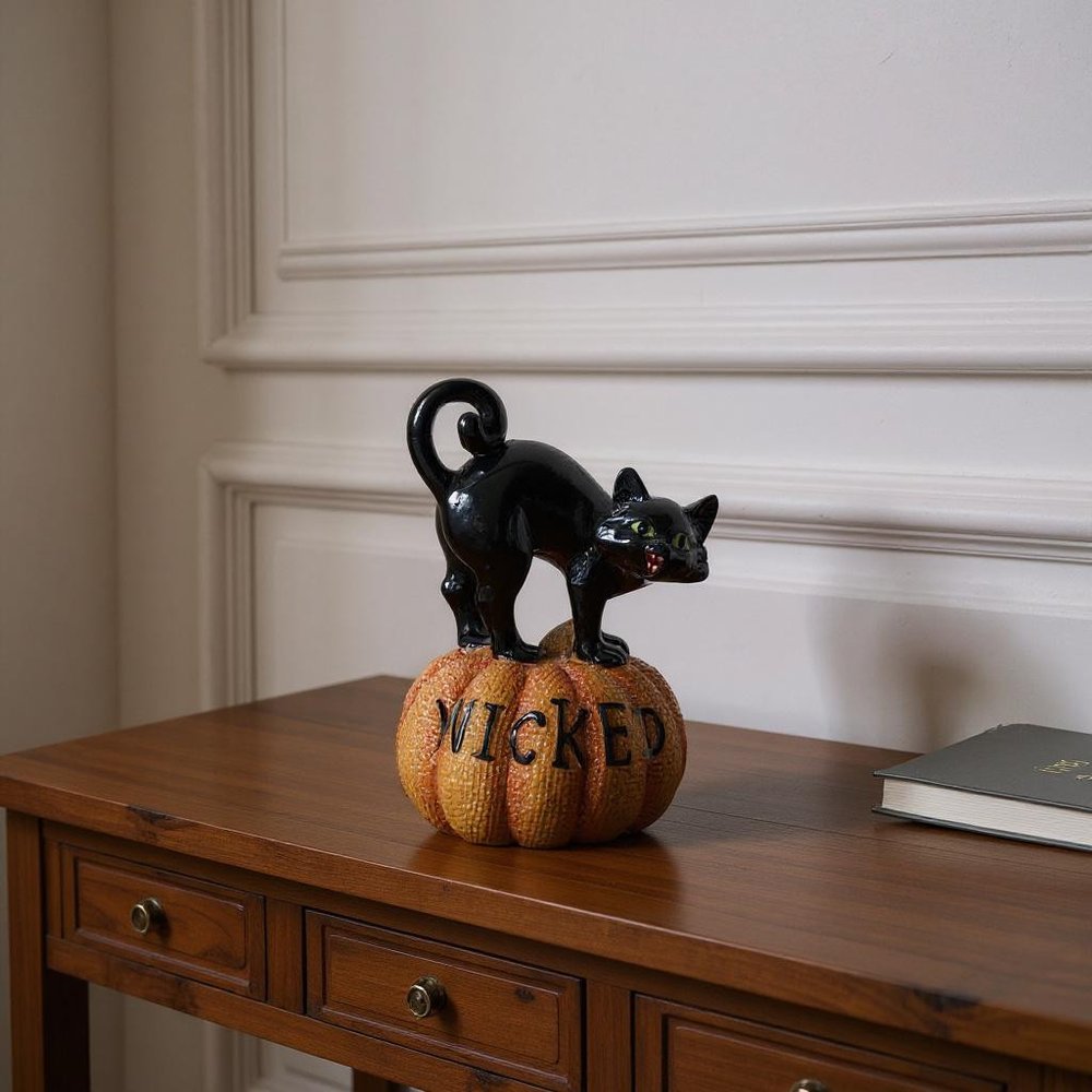 Set of Three Orange And Black Polyresin Cat Figurine