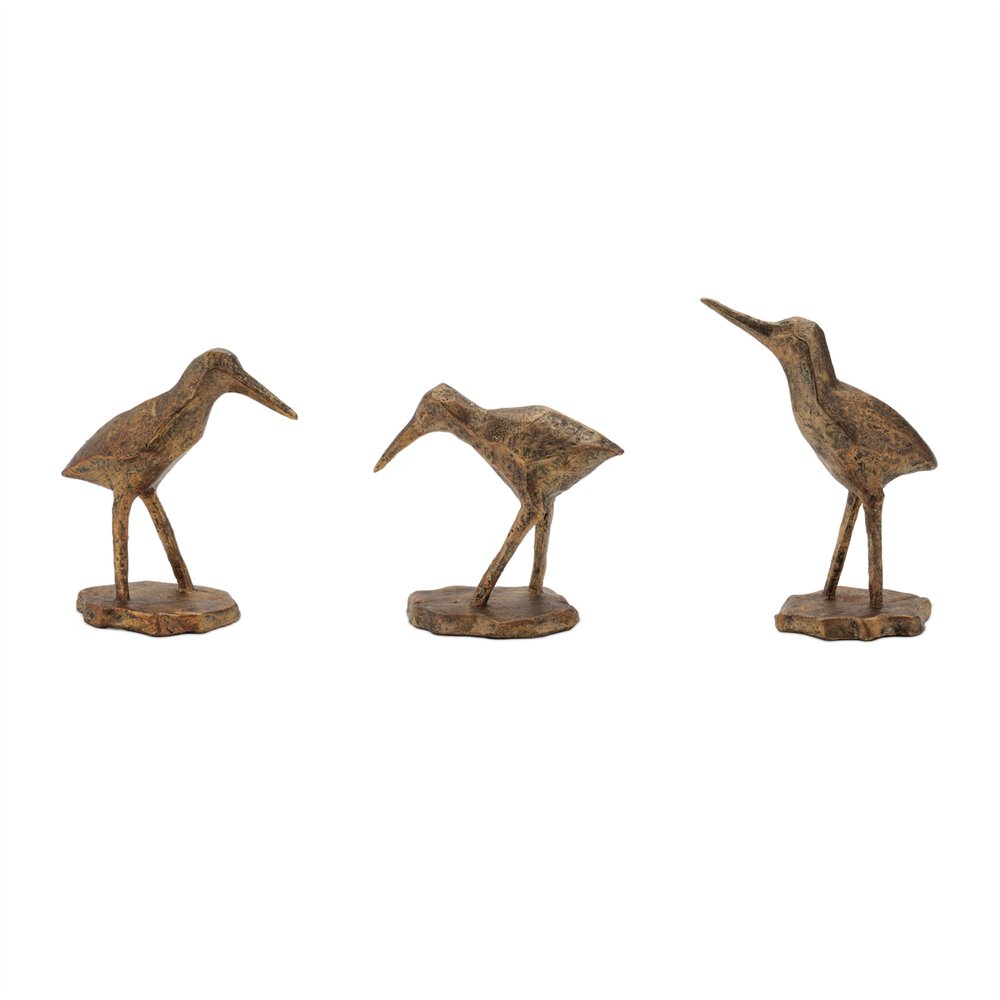 Set of Three Brown And Gold Polyresin Bird Figurine