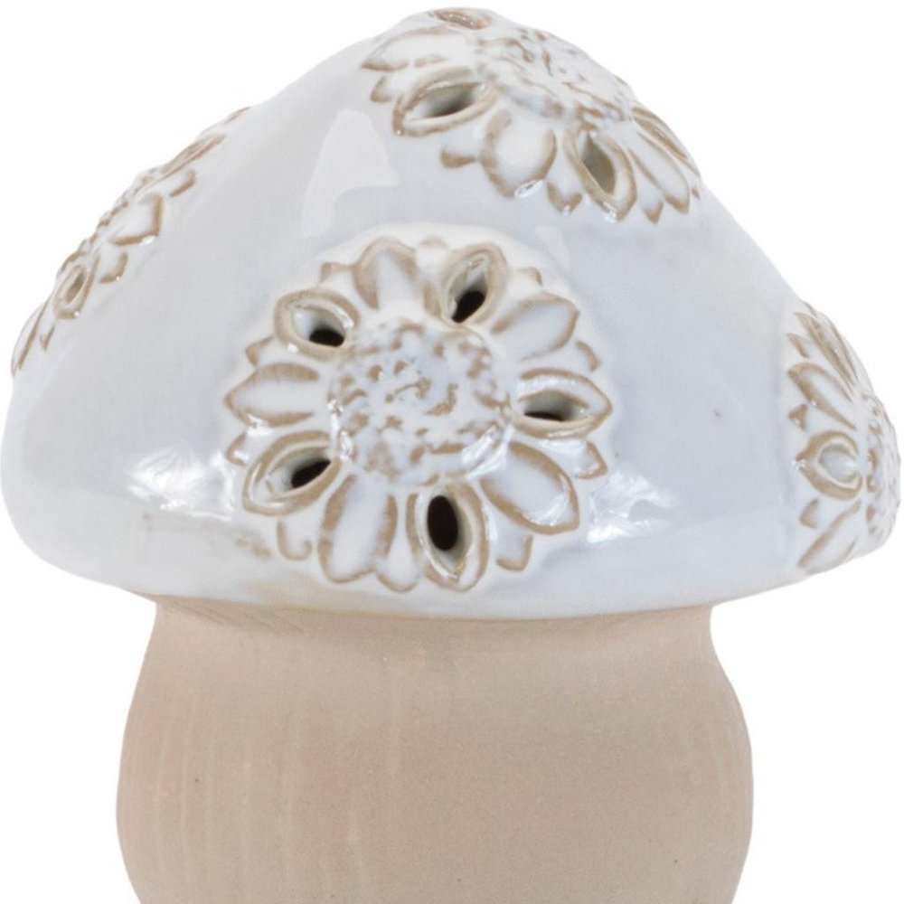 Set of Six Beige And Gray Porcelain Mushroom Tabletop Sculpture