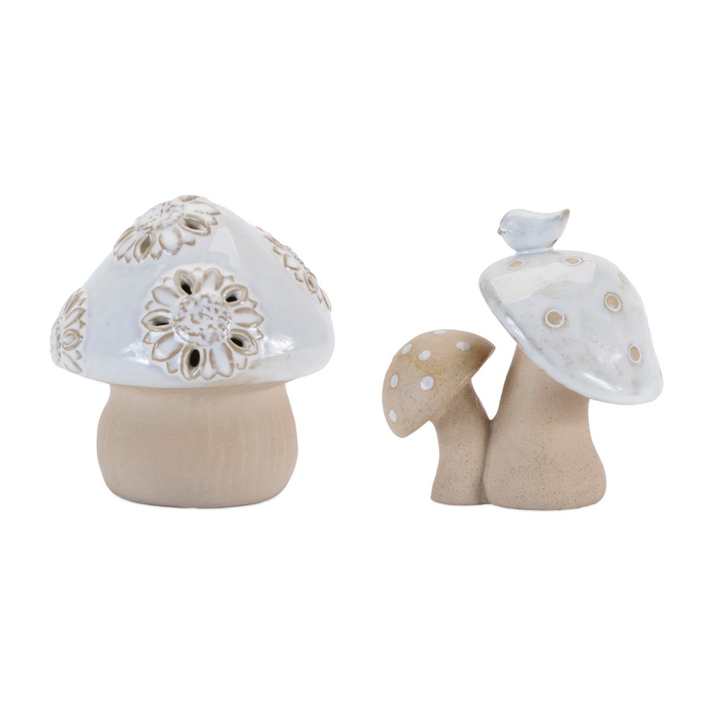 Set of Six Beige And Gray Porcelain Mushroom Tabletop Sculpture