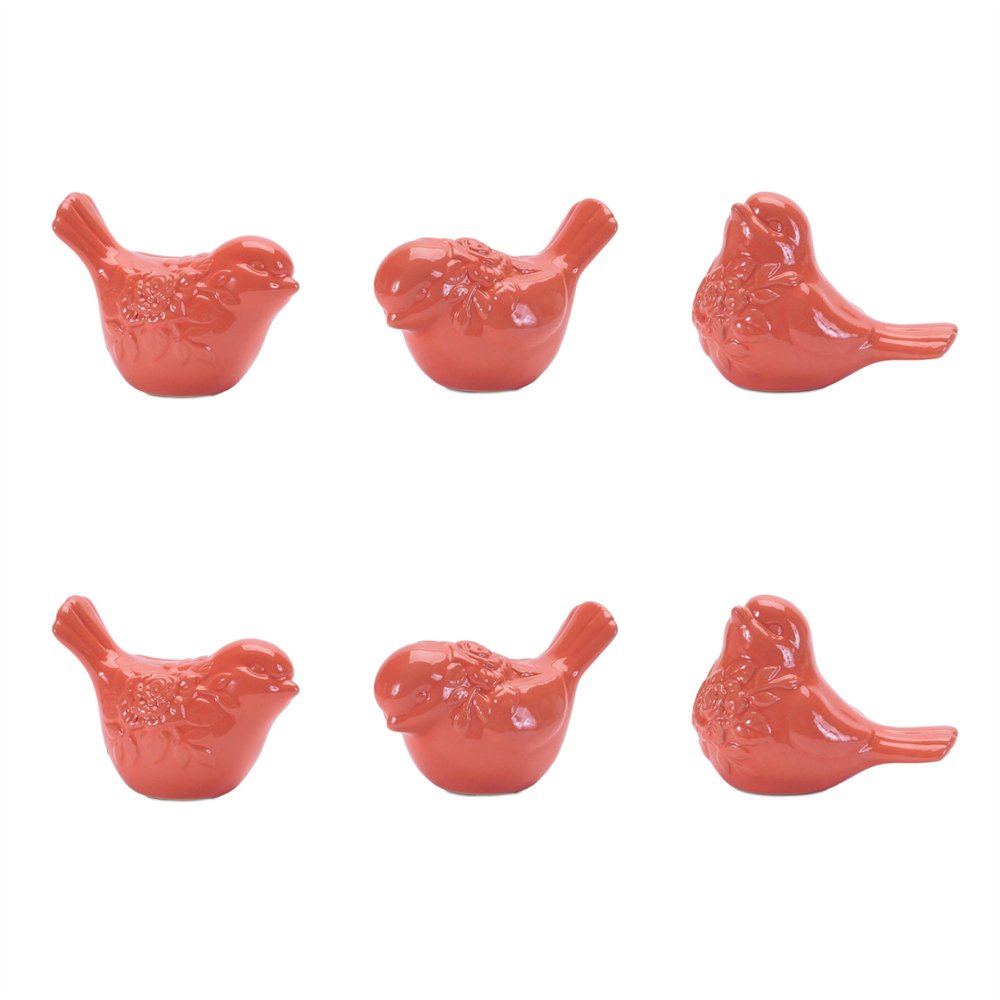 Set of Six Pink Ceramic Bird Figurine