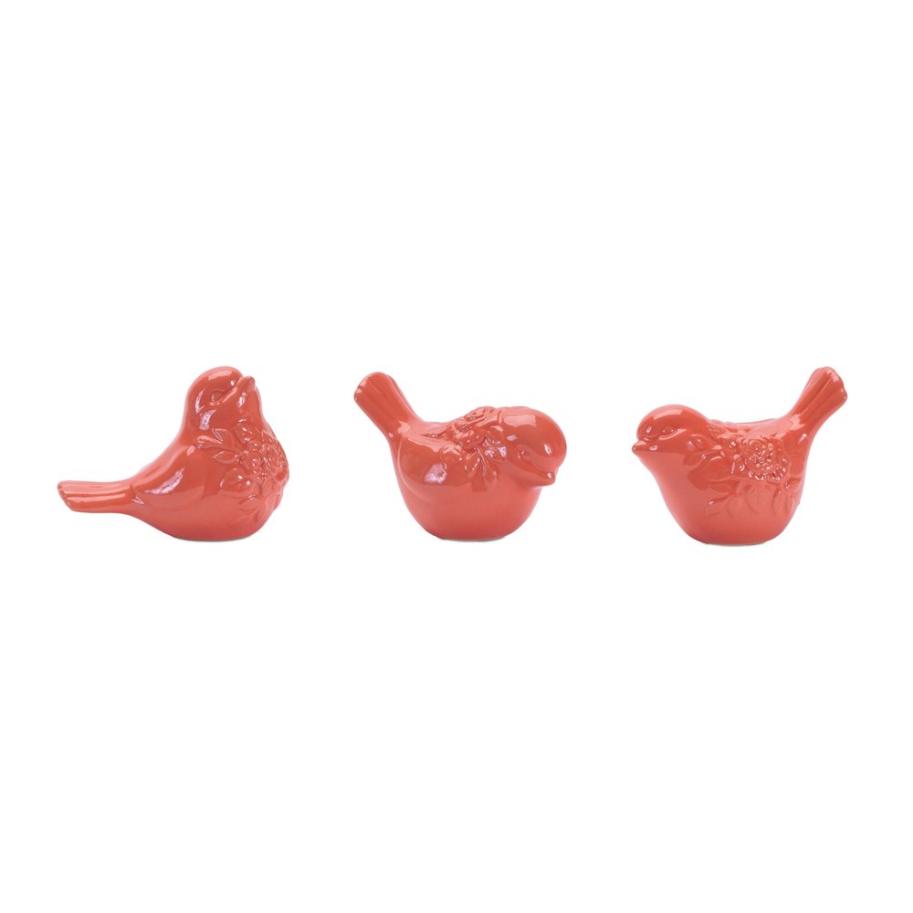 Set of Six Pink Ceramic Bird Figurine