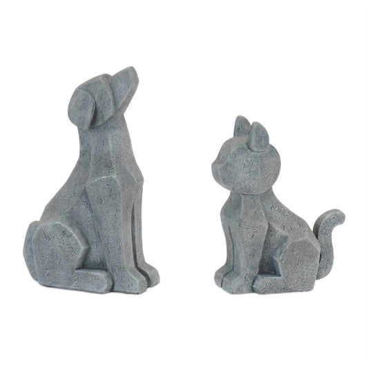 Set of Four Gray Polyresin Dog Figurine