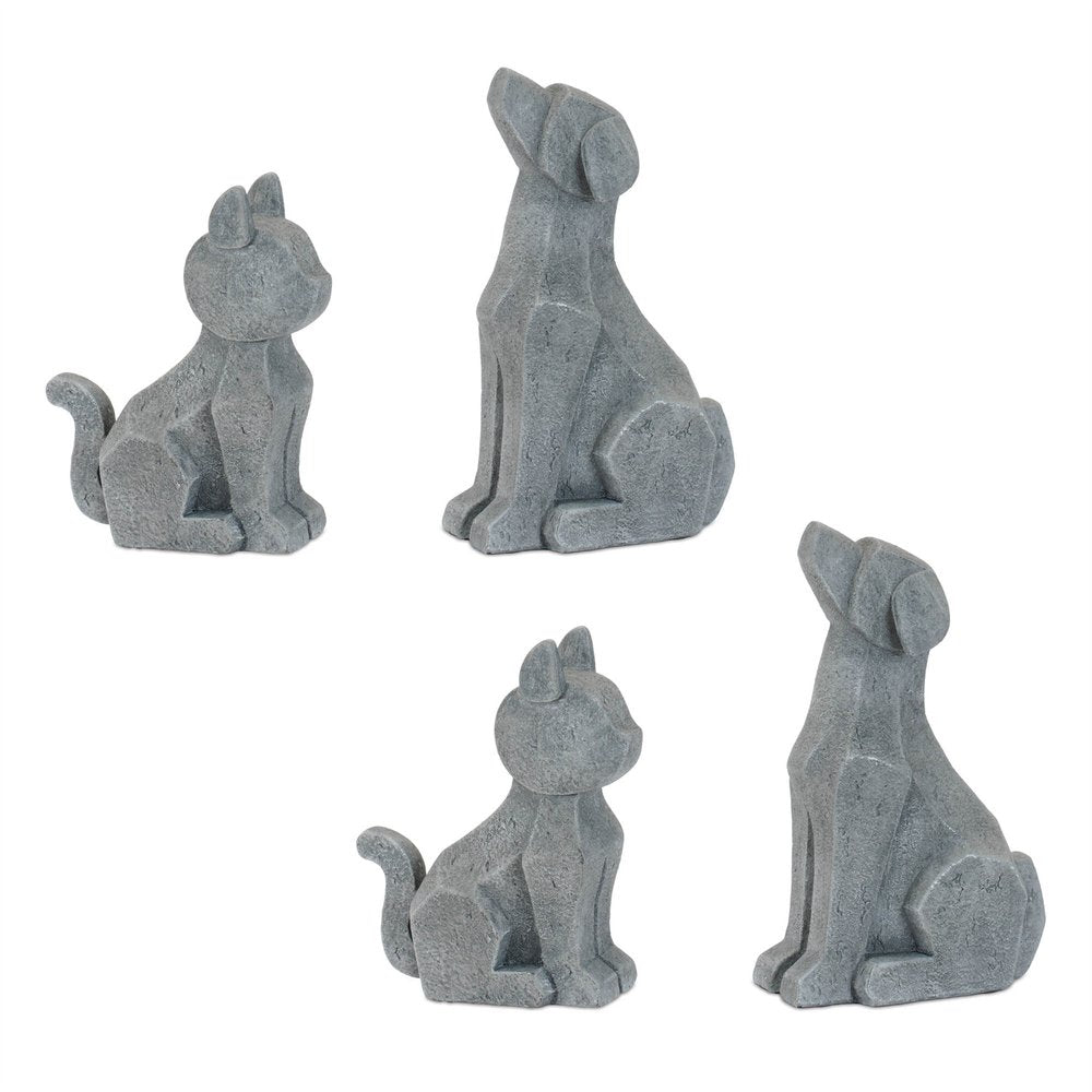 Set of Four Gray Polyresin Dog Figurine