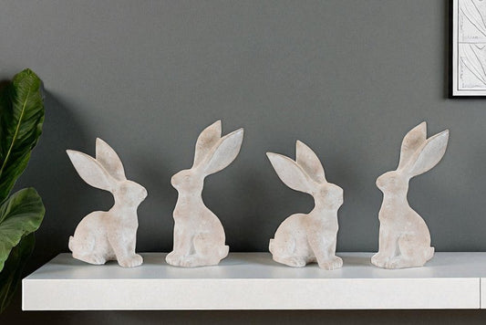 Set of Four Beige Polyresin Rabbit Figurine