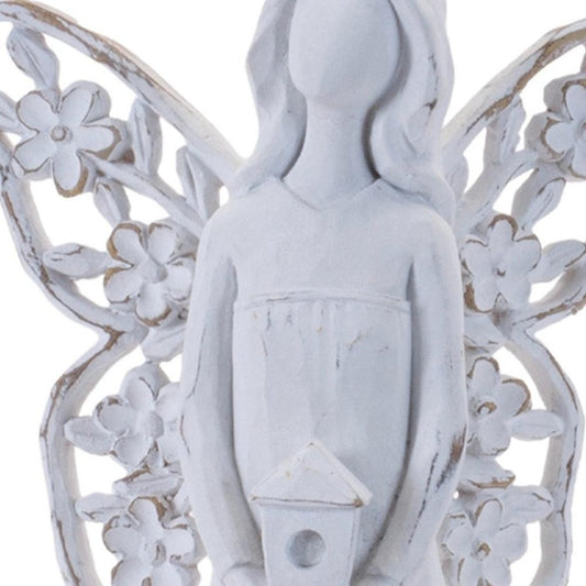 Set of Four White Polyresin Floral Wing Angel Figurines