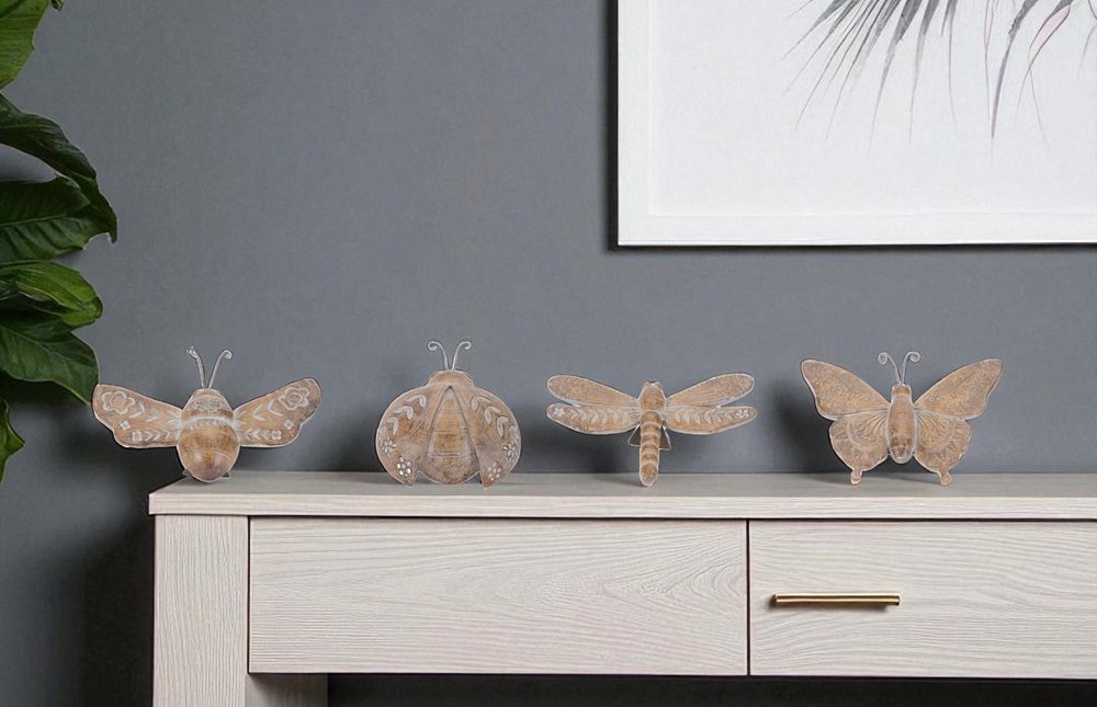 Set of Four Brown Polyresin Butterfly Figurine