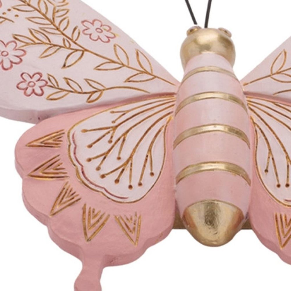 Set of Four Pink And Green Polyresin Butterfly Figurine