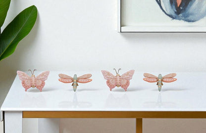 Set of Four Pink And Green Polyresin Butterfly Figurine
