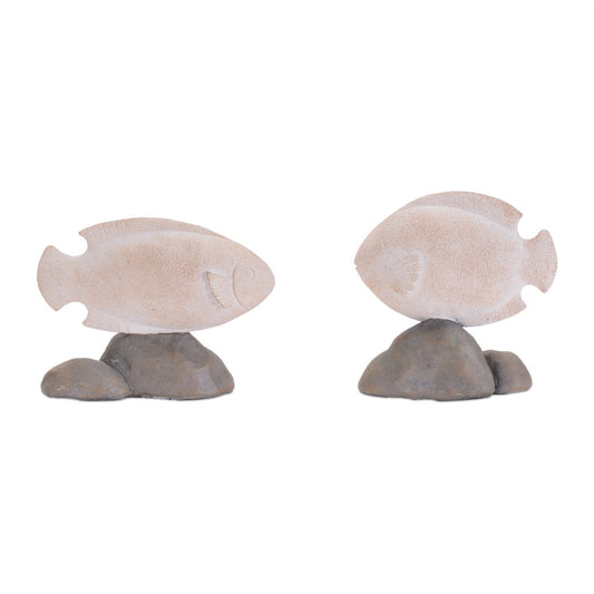 Set of Four Beige And Gray Polyresin Fish Tabletop Sculpture