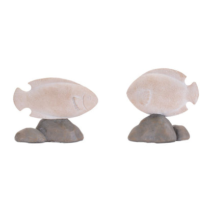 Set of Four Beige And Gray Polyresin Fish Figurines