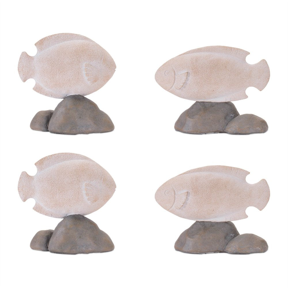 Set of Four Beige And Gray Polyresin Fish Figurines