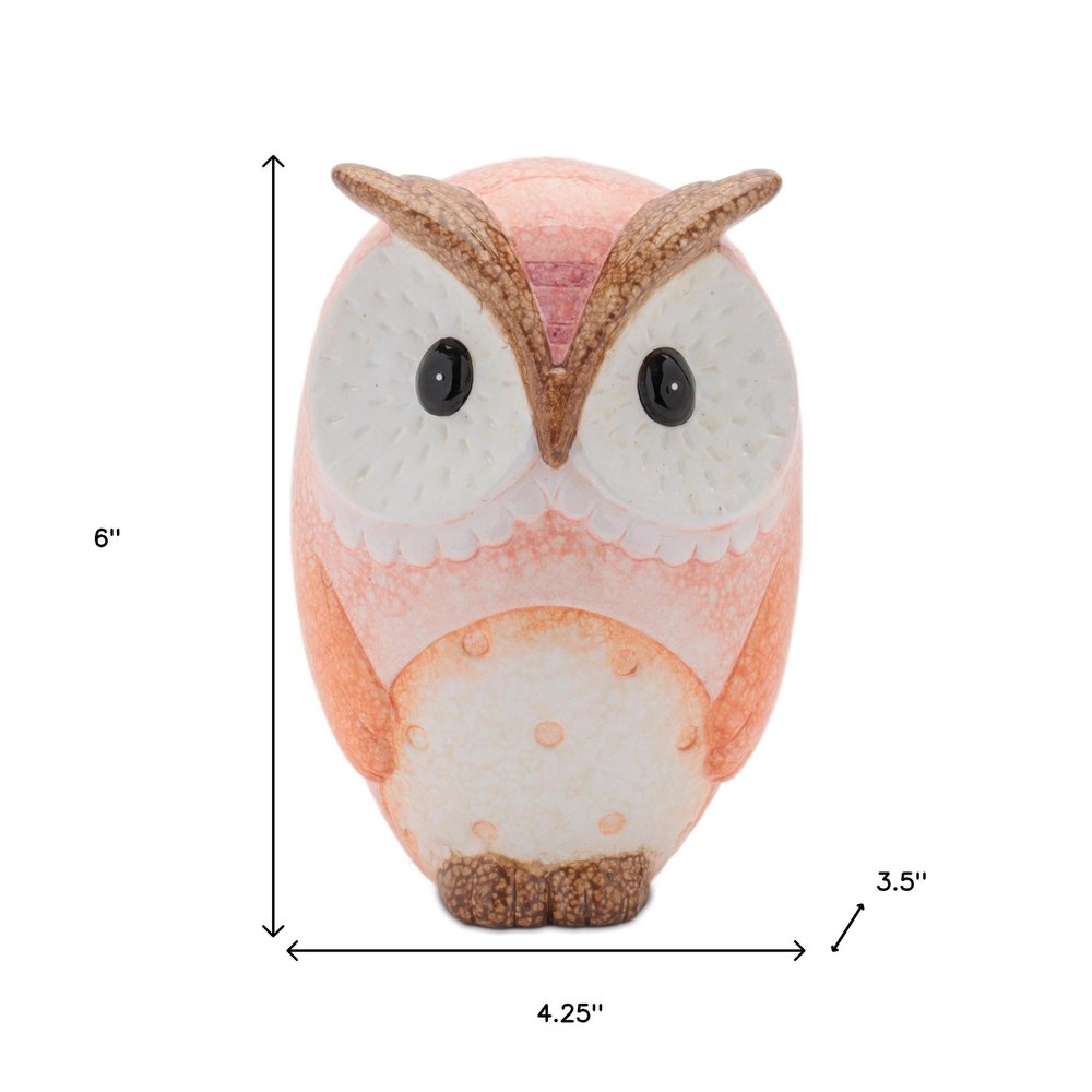 Set of Three Pink And Beige Terracotta Owl Figurines
