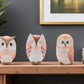 Set of Three Pink And Beige Terracotta Owl Figurines