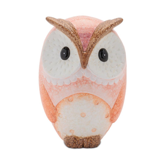 Set of Three Pink And Beige Terracotta Owl Figurines