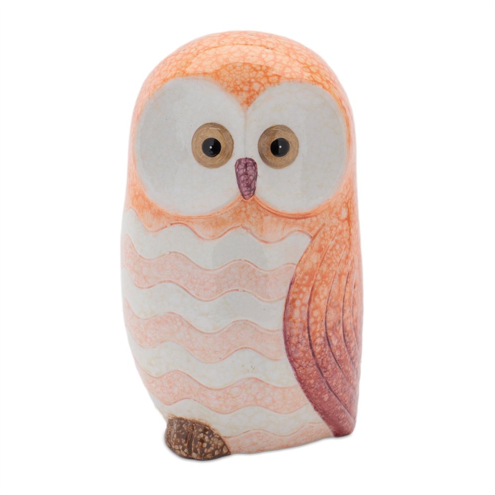 Set of Three Pink And Beige Terracotta Owl Figurines