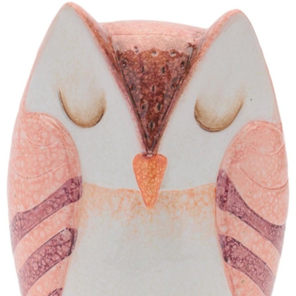 Set of Three Pink And Beige Terracotta Owl Figurines