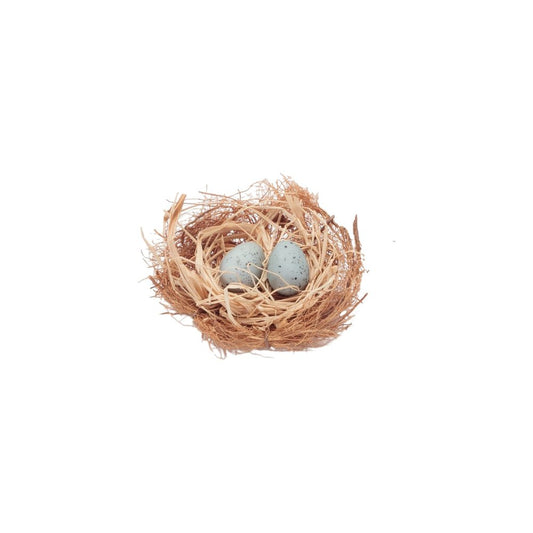 Set of Eight Brown And Blue Decorative Birds Nests With Eggs Sculptures