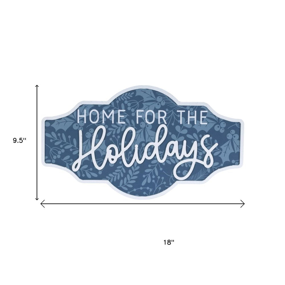 Set of Two Blue And White Christmas Home For The Holidays Wood Wall Decor