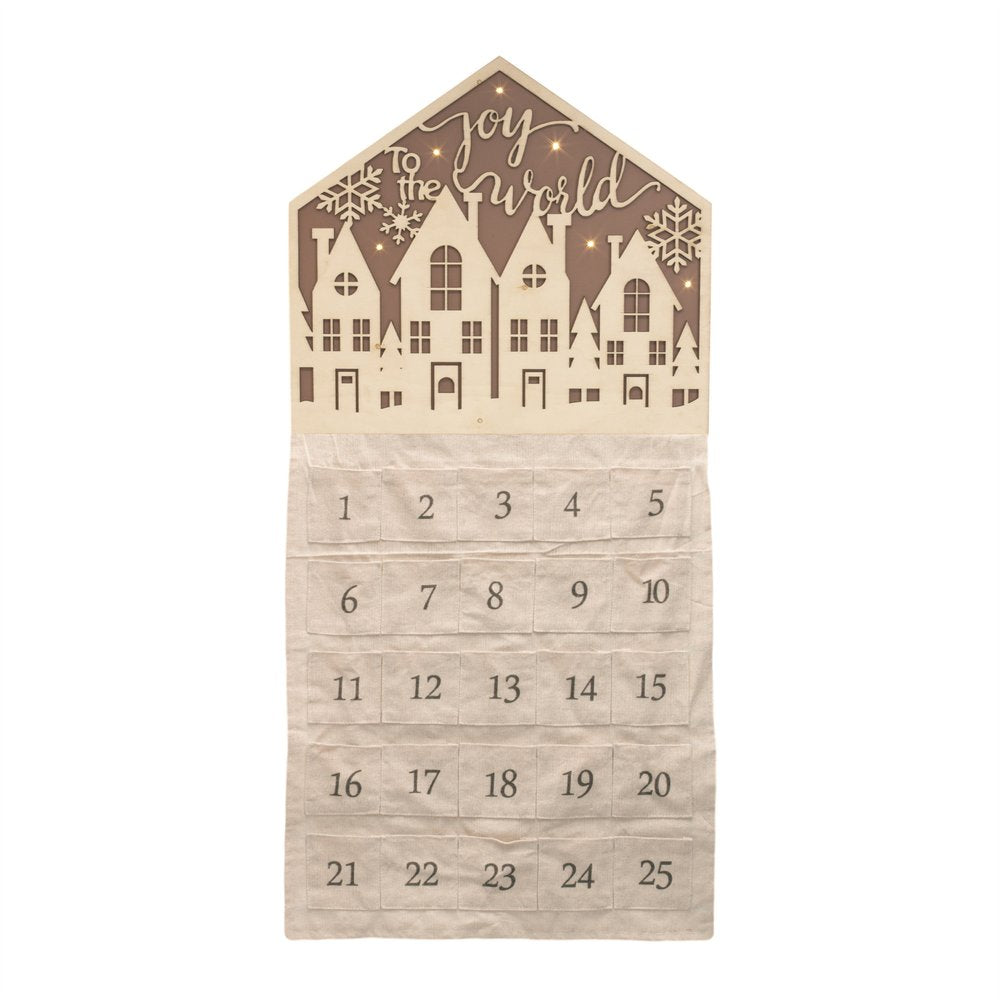 35" X 17" Beige Christmas Advent Calendar Joy to the World Wood Hanging Wall Decor