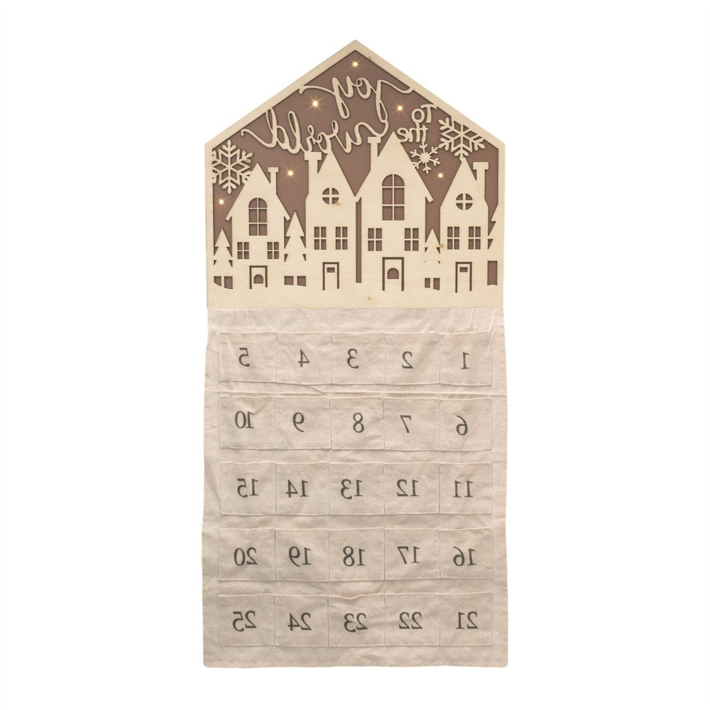 35" X 17" Beige Christmas Advent Calendar Joy to the World Wood Hanging Wall Decor