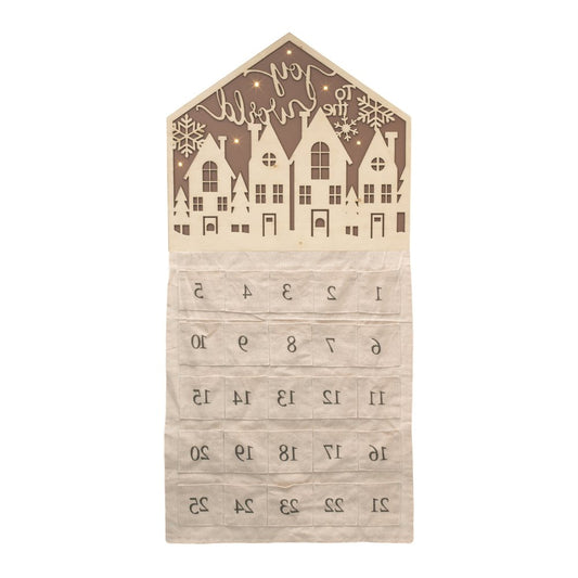 35" X 17" Beige Christmas Advent Calendar Joy to the World Wood Hanging Wall Decor