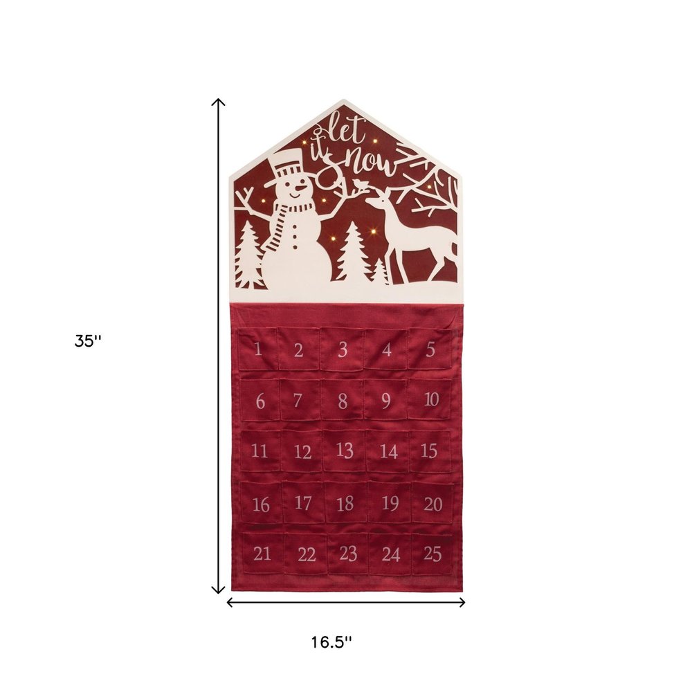 35" X 17" Red And White Christmas Advent Calendar Let it Snow Wood Hanging Wall Decor