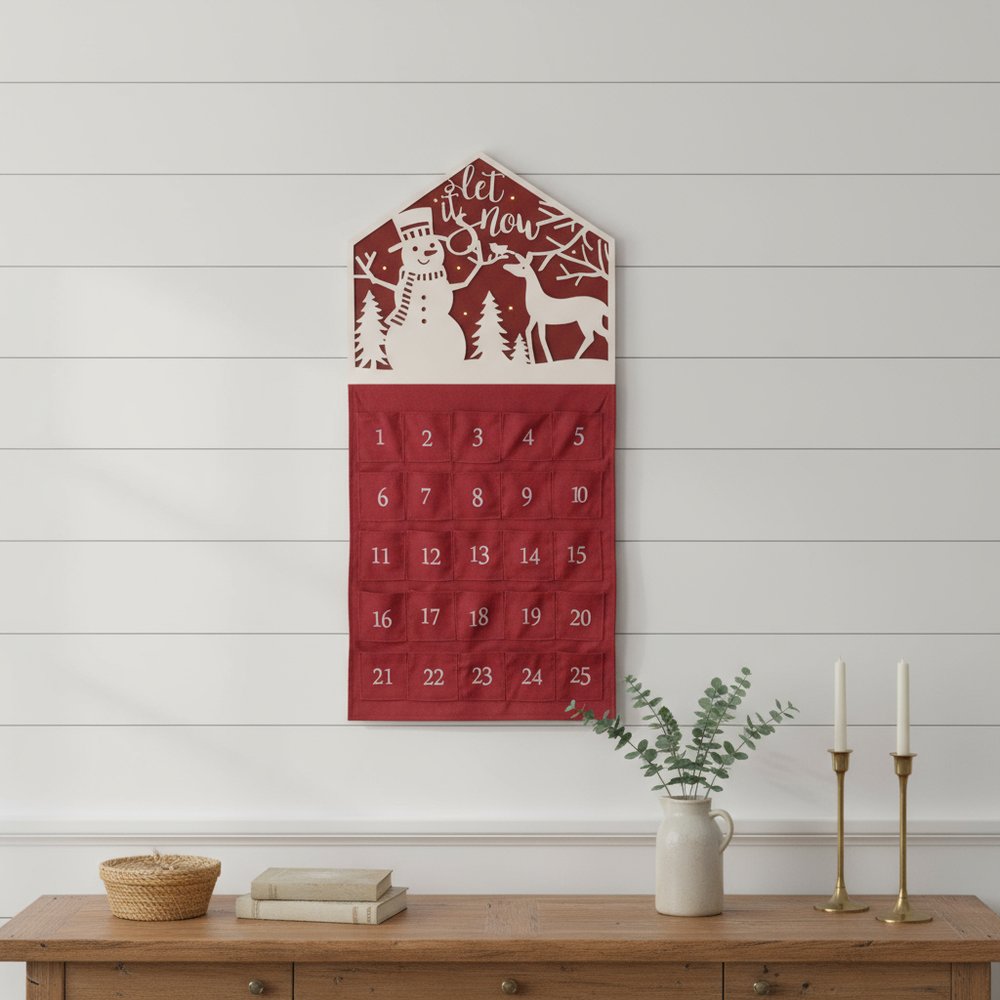 35" X 17" Red And White Christmas Advent Calendar Let it Snow Wood Hanging Wall Decor