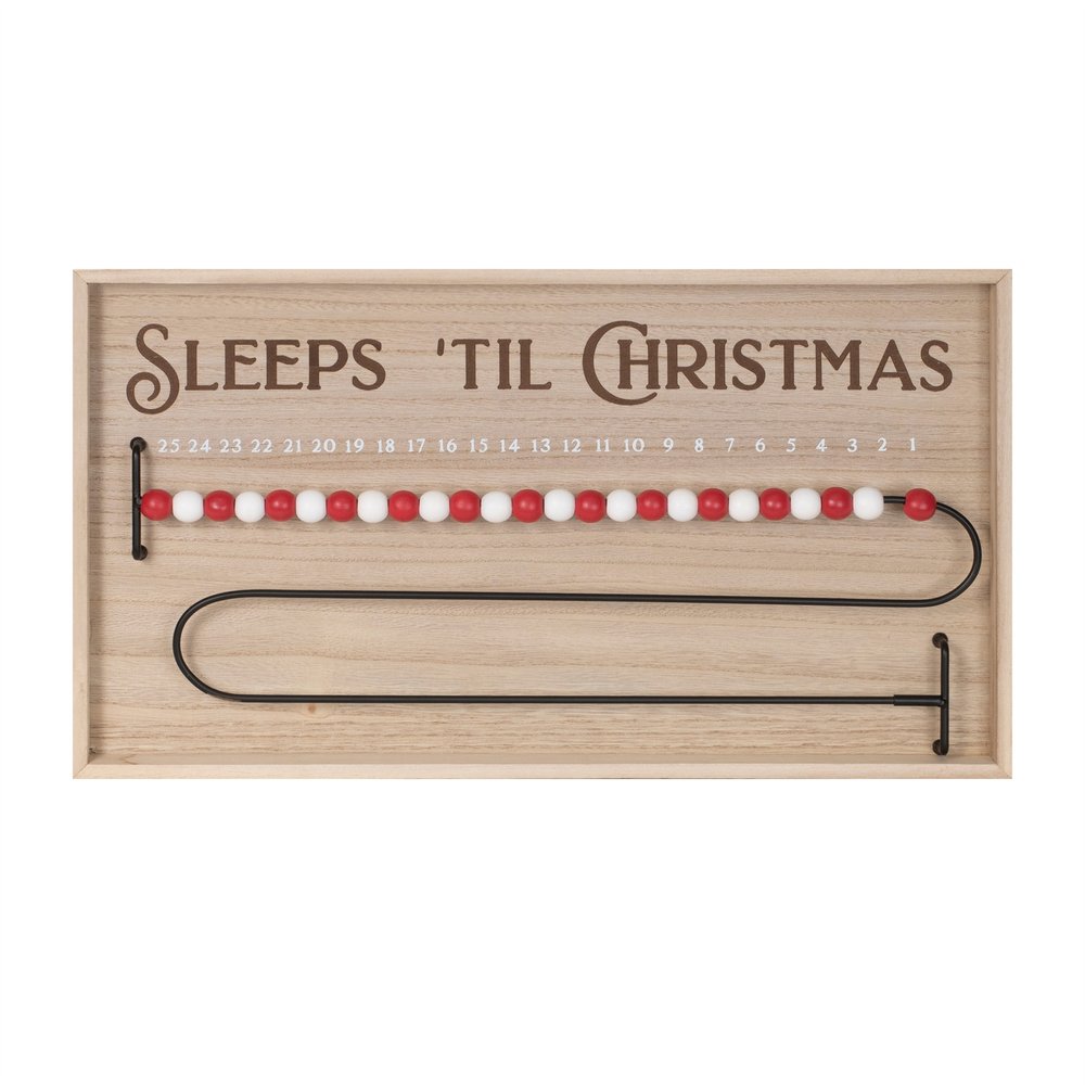 11" X 20" Natural And Red  Wood Sleeps 'Til Christmas Advent Calendar Hanging Wall Decor