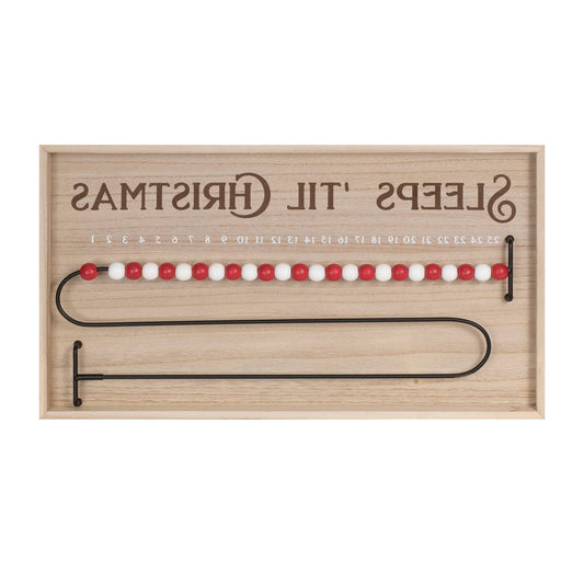 11" X 20" Natural And Red  Wood Sleeps 'Til Christmas Advent Calendar Hanging Wall Decor