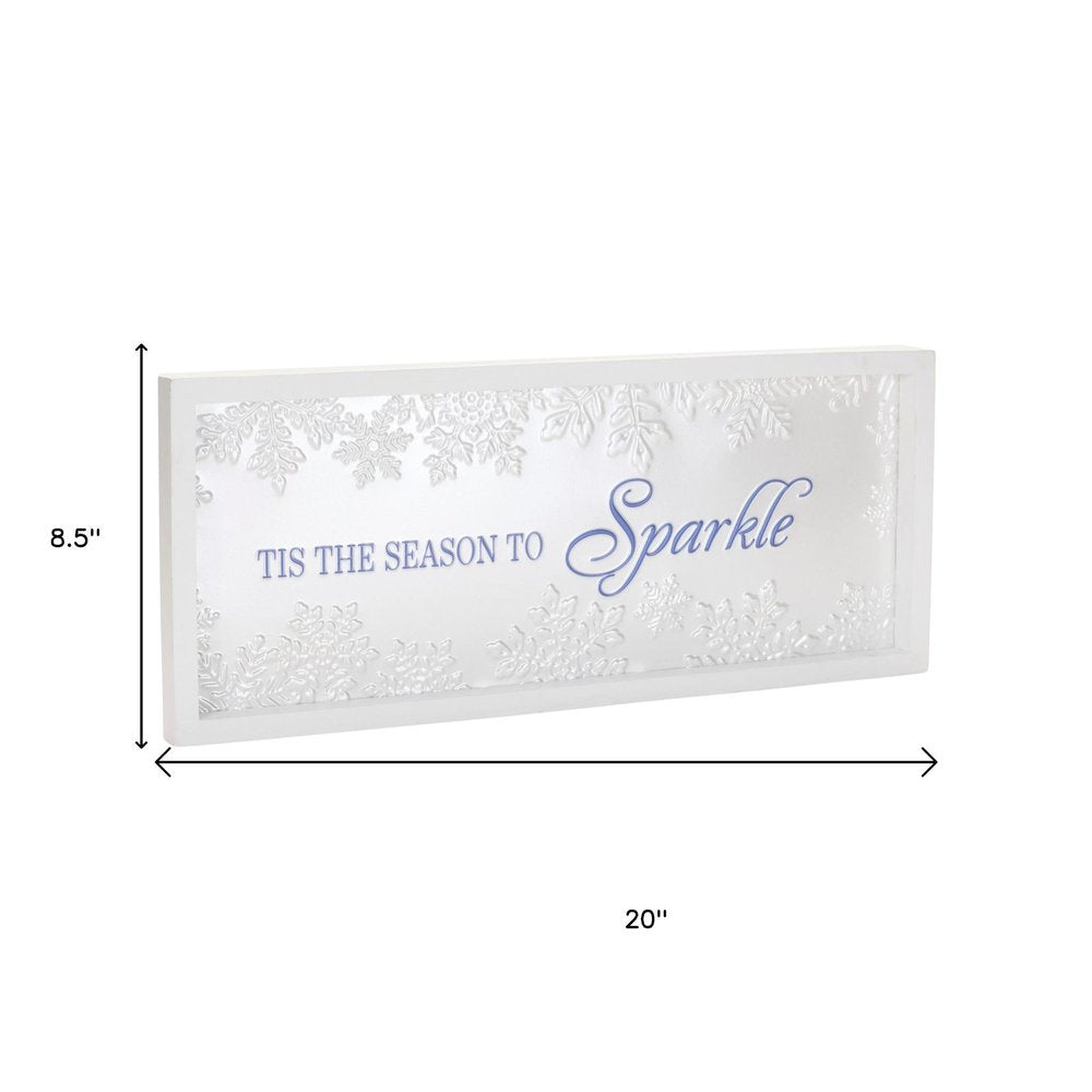 9" X 20" White And Blue Christmas Snowflake Tis The Season Wood Framed Art