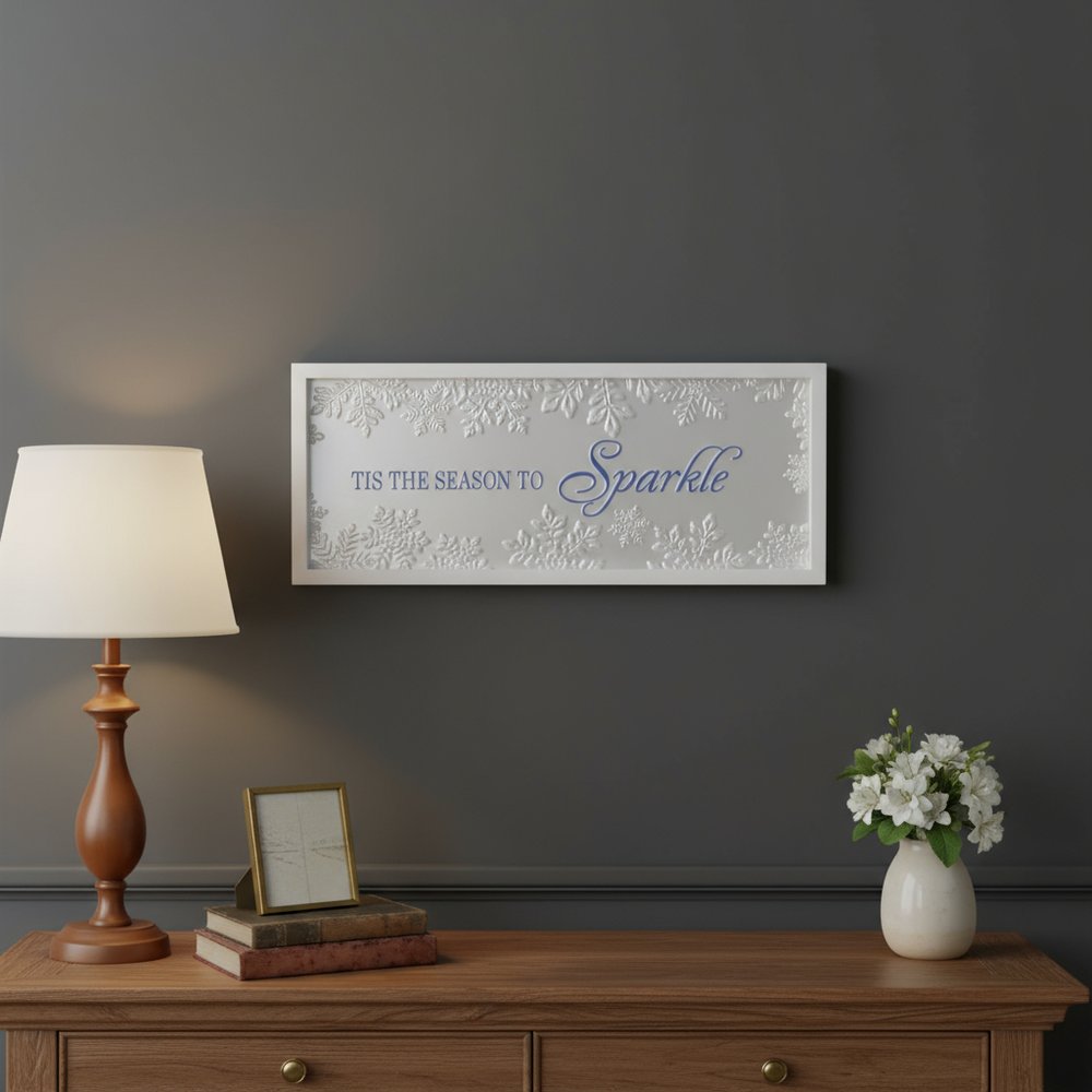 9" X 20" White And Blue Christmas Snowflake Tis The Season Wood Framed Art