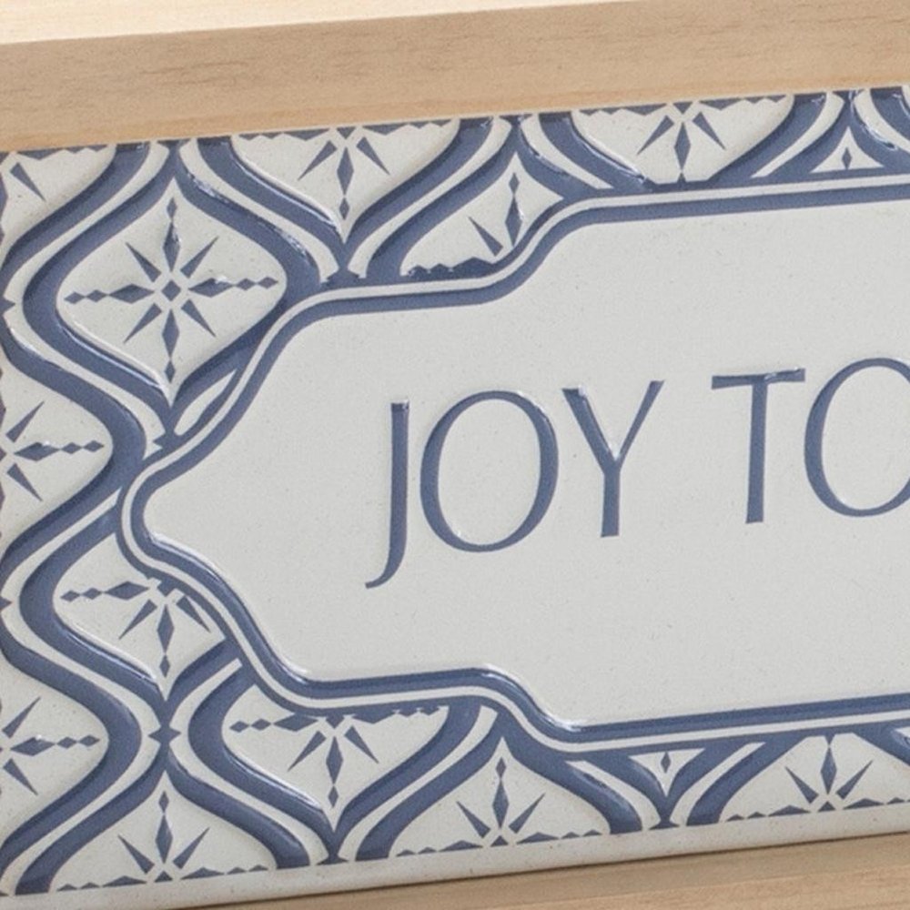 5" X 12" Blue And White Christmas Joy To The World Wood Framed Art