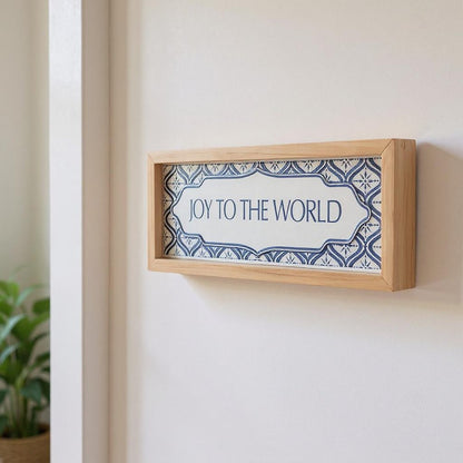 5" X 12" Blue And White Christmas Joy To The World Wood Framed Art