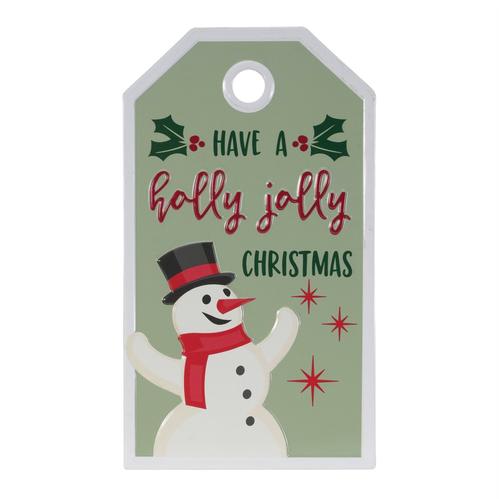 16" X 9" Green And White Metal Christmas Snowman Hanging Wall Decor
