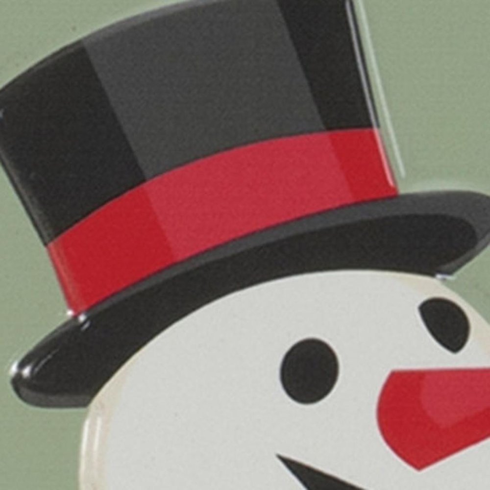 16" X 9" Green And White Metal Christmas Snowman Hanging Wall Decor