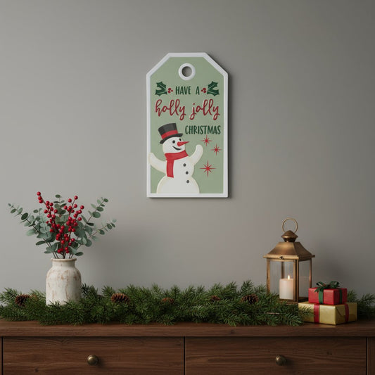 16" X 9" Green And White Metal Christmas Snowman Hanging Wall Decor