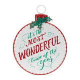 18" X 14" White Green And Red Metal Christmas Ball Hanging Wall Decor
